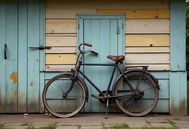 Classic Bicycle Leaning Against the Wooden Wall of an Old House